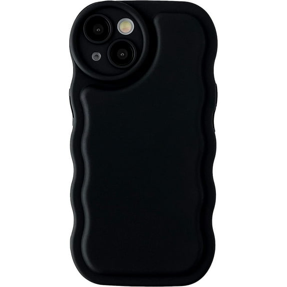 Solid Color Curly Wave Frame Soft Compatible with iPhone Case (Black,iPhone 13 Pro Max)