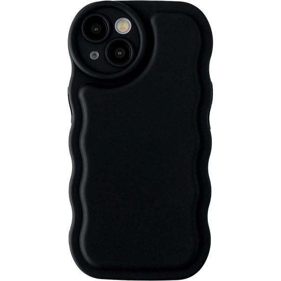 Solid Color Curly Wave Frame Soft Compatible with iPhone Case (Black,iPhone 13 Pro Max)