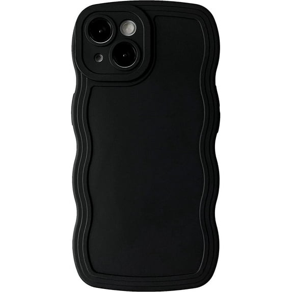 Solid Color Curly Wave Frame Soft Compatible with iPhone Case (Black,iPhone 13)