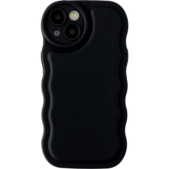 Solid Color Curly Wave Frame Soft Compatible with iPhone Case (Black,iPhone 14 Plus)