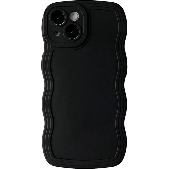 Solid Color Curly Wave Frame Soft Compatible with iPhone Case (Black,iPhone 14 Pro)