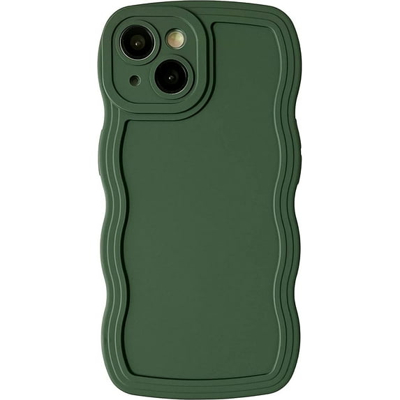 Solid Color Curly Wave Frame Soft Compatible with iPhone Case (DGreen,iPhone 13 Pro Max)