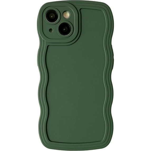 Solid Color Curly Wave Frame Soft Compatible with iPhone Case (DGreen,iPhone 15)