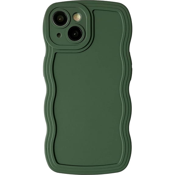 Solid Color Curly Wave Frame Soft Compatible with iPhone Case (DGreen,iPhone Xs Max)