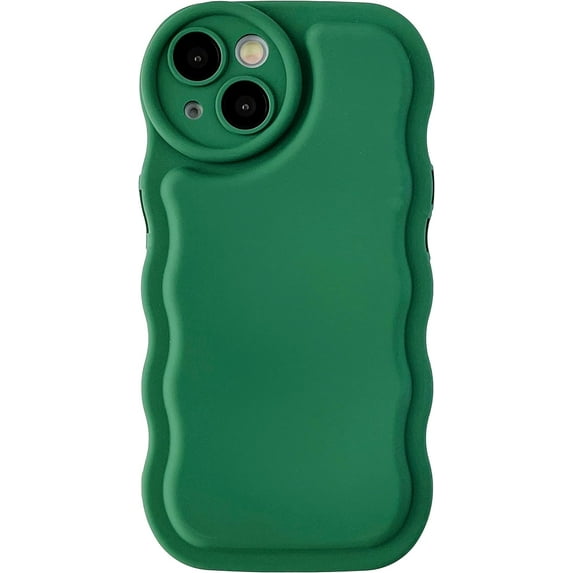 Solid Color Curly Wave Frame Soft Compatible with iPhone Case (Green,iPhone 13 Pro)