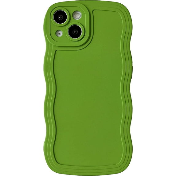 Solid Color Curly Wave Frame Soft Compatible with iPhone Case (Green,iPhone Xs Max)