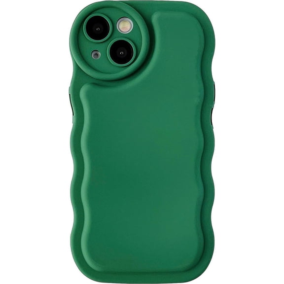 Solid Color Curly Wave Frame Soft Compatible with iPhone Case (Green,iPhone Xs Max)