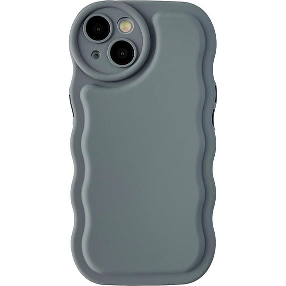 Solid Color Curly Wave Frame Soft Compatible with iPhone Case (Grey,iPhone 14 Plus)