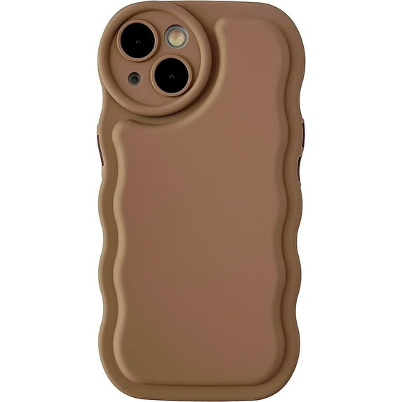 Solid Color Curly Wave Frame Soft Compatible with iPhone Case (Khaki,iPhone 14 Pro Max)