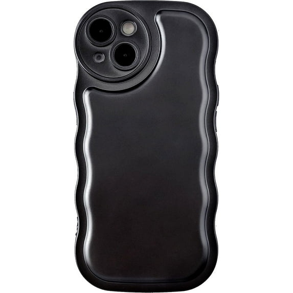 Solid Color Curly Wave Frame Soft Compatible with iPhone Case (Light Black,iPhone 12)
