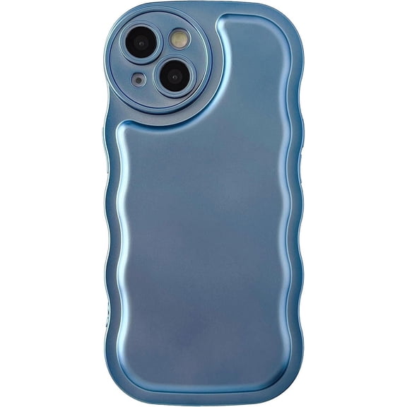 Solid Color Curly Wave Frame Soft Compatible with iPhone Case (Light Blue,iPhone Xs Max)