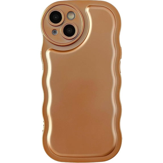 Solid Color Curly Wave Frame Soft Compatible with iPhone Case (Light Orange,iPhone 11 Pro Max)