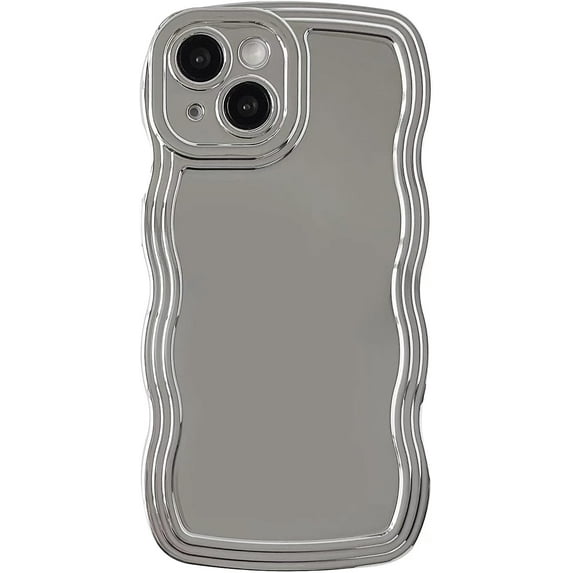 Solid Color Curly Wave Frame Soft Compatible with iPhone Case (Light Silver,iPhone 13 Pro Max)