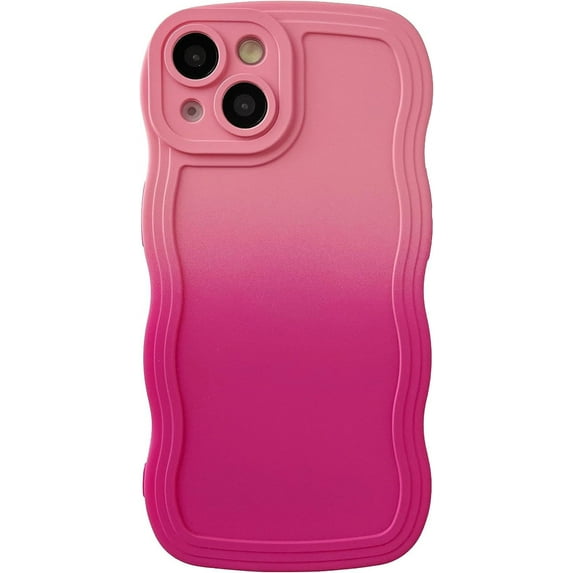 Solid Color Curly Wave Frame Soft Compatible with iPhone Case (Pink Red,iPhone 14 Plus)