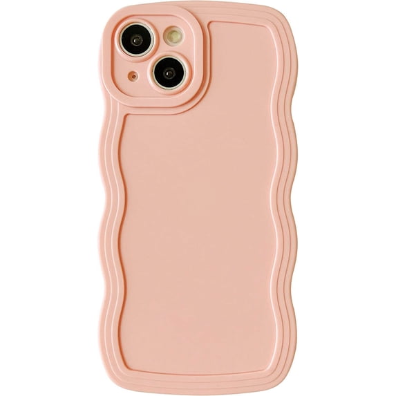 Solid Color Curly Wave Frame Soft Compatible with iPhone Case (Pink,iPhone 14)