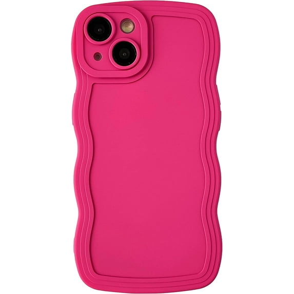 Solid Color Curly Wave Frame Soft Compatible with iPhone Case (Red,iPhone 13 Pro Max)