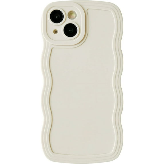 Solid Color Curly Wave Frame Soft Compatible with iPhone Case (White,iPhone 13 Pro)