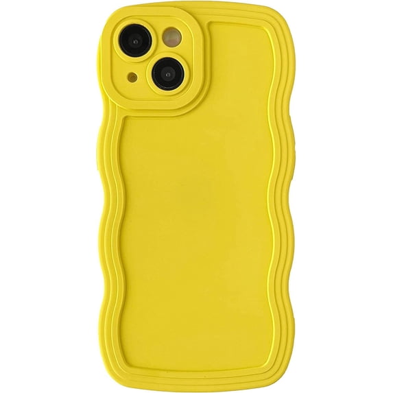 Solid Color Curly Wave Frame Soft Compatible with iPhone Case (Yellow,iPhone 14 Pro Max)
