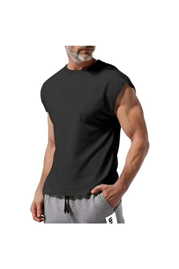 Solid Color Cut Off Tops for Mens Sleeveless Crewneck Tees Basic Sport T-Shirt Casual Loose for Running Wear