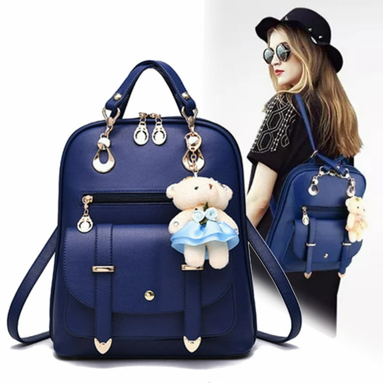Yuanbang Solid Color Cute PU Leather Shoulder Mini Backpack Multi Function Ladies Shoulder Bag Navy Blue Women s Size 30 27 13cm
