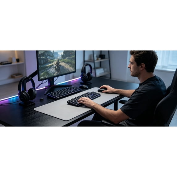Computer Placemat Solid Color Desk Mat 24x12in, Extended Non Desktop Pad, Stain Resistant ...