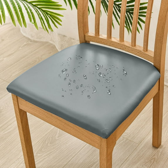 Solid Color Dining Chair Covers, Waterproof PU Leather Stretch Chair Seat Slipcovers Soft Comfortable Elastic Removable Washable Chair Covers, Kitchen Chair Covers Protectors Dining Room, 14~19 in