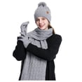 thumbnail image 1 of Solid Color Double Layer Wool And Thick Warm Wool Hat Scarf Gloves Three Piece Set, 1 of 4
