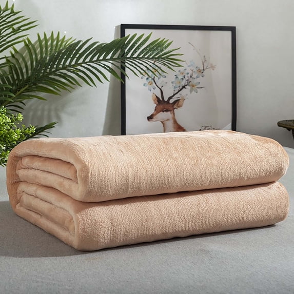 Solid Color Double-Sided Flannel Blanket, Lightweight All Season Thin Conditioning Blanket for Summer Winter, Soft Ribbed Office Nap Blanket, Bedding Throw for Couch Sofa, Easy Care, 1 Piece