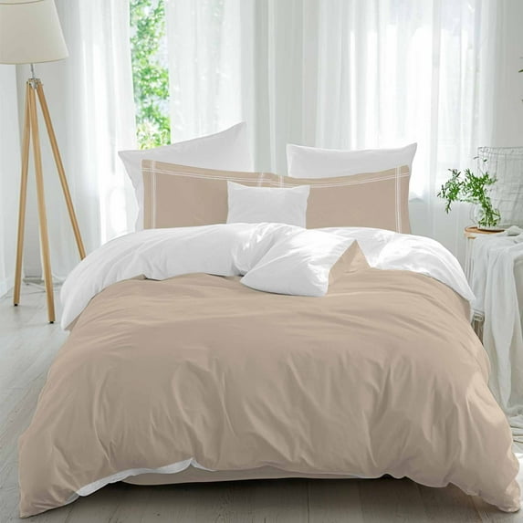 Solid Color Duvet Cover Set Full Size Light Khaki Soft Lightweight Comforter Covers 4 Piece Bedding Set with 1 Duvet Cover 1 Bed Sheet & 2 Pillow Shams