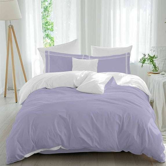 Solid Color Duvet Cover Set Queen Size Medium Purple Soft Lightweight Comforter Covers 4 Piece Bedding Set with 1 Duvet Cover 1 Bed Sheet & 2 Pillow Shams