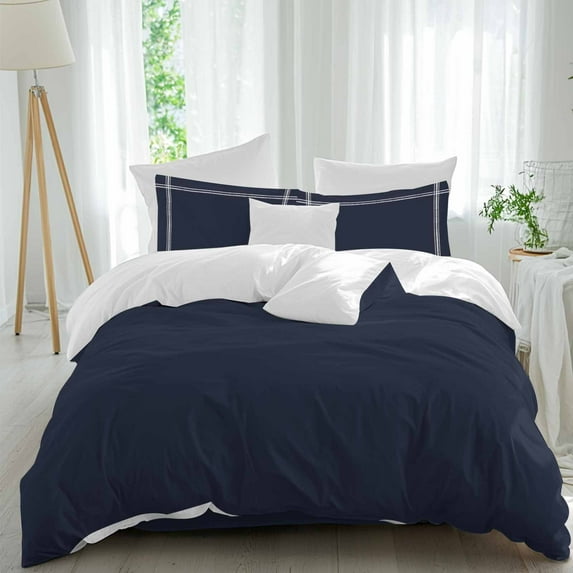 Solid Color Duvet Cover Set Twin Size, Dark Blue 4 Piece Soft Microfiber Bedding Set with 1 Duvet Cover, 1 Flat Sheet, 2 Pillowcases