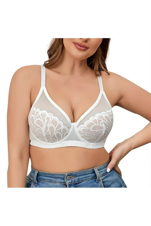 Solid Color E Cup Bra with Steel Rings and Lace, Breathable Daily Supportive Camisole for Women, Fashionable and Comfortable Lingerie #White,105E