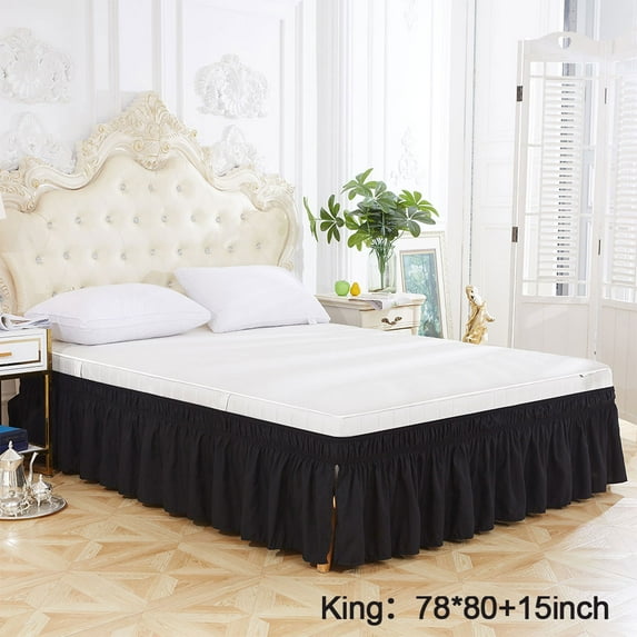 Solid Color Elastic Bed Skirt Wrinkle Free Dust Ruffle for Twin Queen King US Size