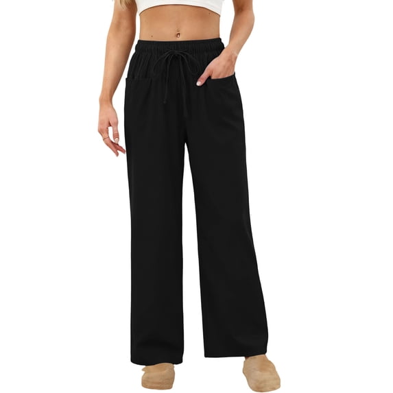 Solid Color Elastic Waist Pajama Pants for Women Straight Leg Soft Lounge Bottoms for Home Relaxation Lazy Weekends Black XXL