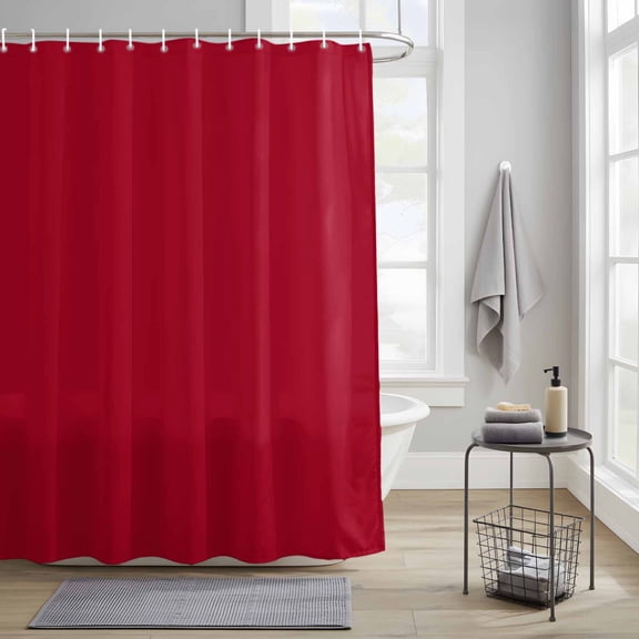 Solid Color Fabric Shower Curtain for Bathroom Waterproof Polyester Bath Curtain with 12 Hooks Red Washable Shower Curtain with Grommets 72"x96"