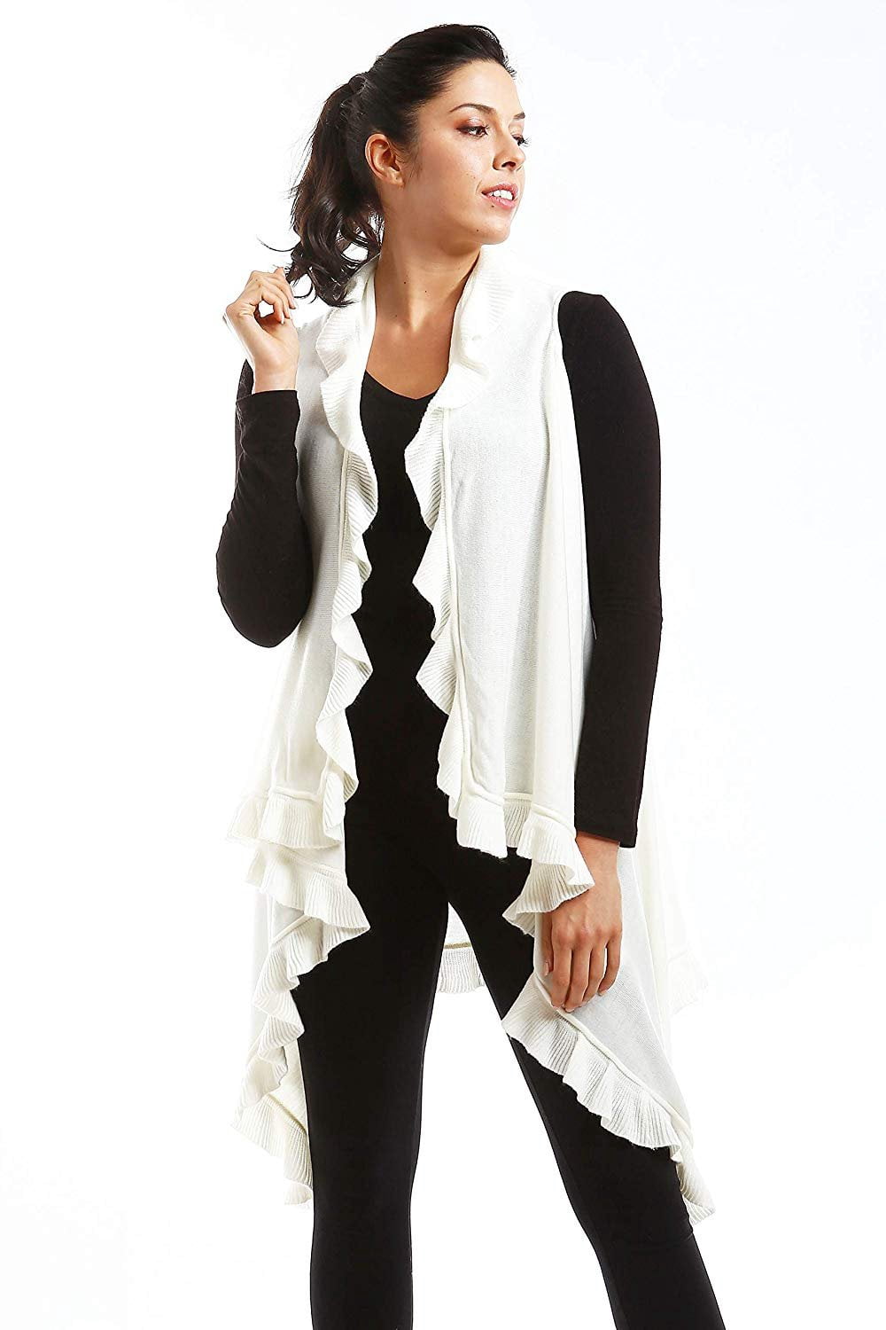 Solid Color Fall Winter Ruffle Edge Vest Shawl White - Walmart.com