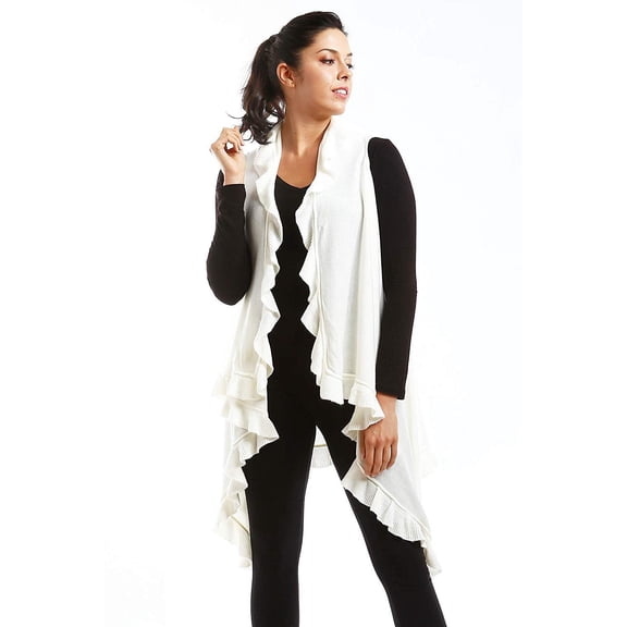 Solid Color Fall Winter Ruffle Edge Vest Shawl White