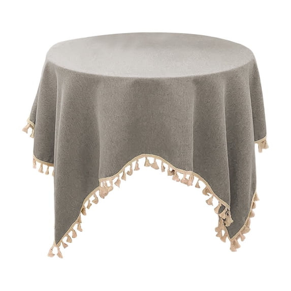 Solid Color Farmhouse Small Square Tablecloth Rustic Tassel Heavy Weight Table Cover Beige Burlap Washable Table Cloth for Kitchen Cafe Restaurant Decoration 36 x 36 Inch
