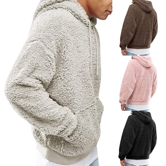 Solid Color Fashion Casual Men Drawstring Hooded Long Sleeve Pullover Hoodie