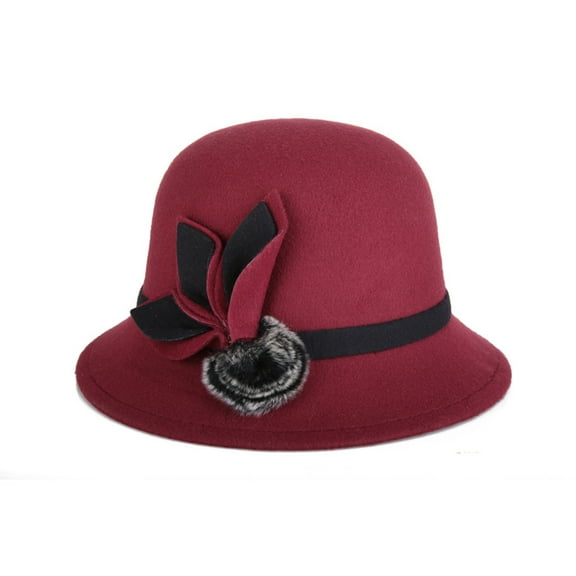 Solid Color Fashion Ladies Women Cloche Hat Felt Bucket Fedora Bowler Dome Bow Cap Vintage