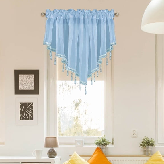 Solid Color Finished Curtain Curtain Drapery 51x24 Bedroom Home Decor Triangle Curtain Curtain Screen Kitchen Short Curtain, 60 cm×130 cm, Blue