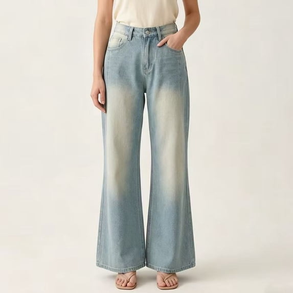 Solid Color Flared Pocket Jeans for Women With Pockets Casual Denim Trousers Women's Breathable Stretchy Everyday Flare Denim