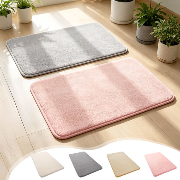 Solid Color Fleece Bathroom Rug Ultra Water Absorbent Shower Floor Mat, Non Slip Washable Polyester Doormat for Home Decor, AKLJWH