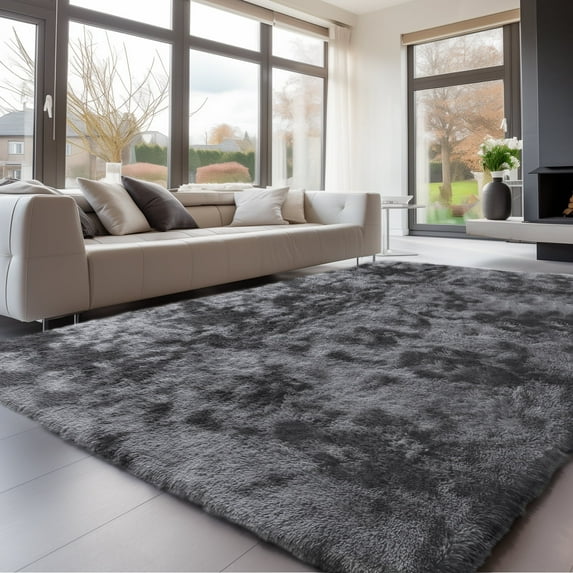 Solid Color Fluffy Rugs, Non-slip Soft Shaggy Floor Carpet Mats & Rugs for Room Decor, Washable Non-slip Area Rug, Modern-style Decorative Carpets for Home Livingroom Bedroom, Tie-dye Dark Gray