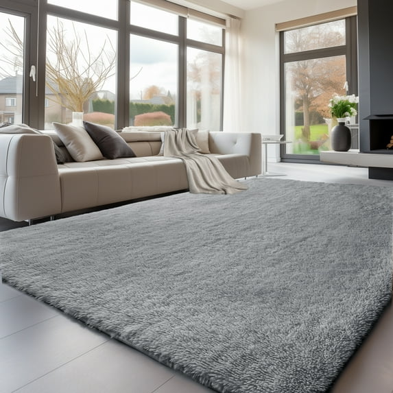 Solid Color Fluffy Rugs, Non-slip Soft Shaggy Floor Carpet Mats & Rugs for Room Decor, Washable Non-slip Modern Area Rug, Modern-style Decorative Carpets for Home Livingroom Bedroom, Light Gray