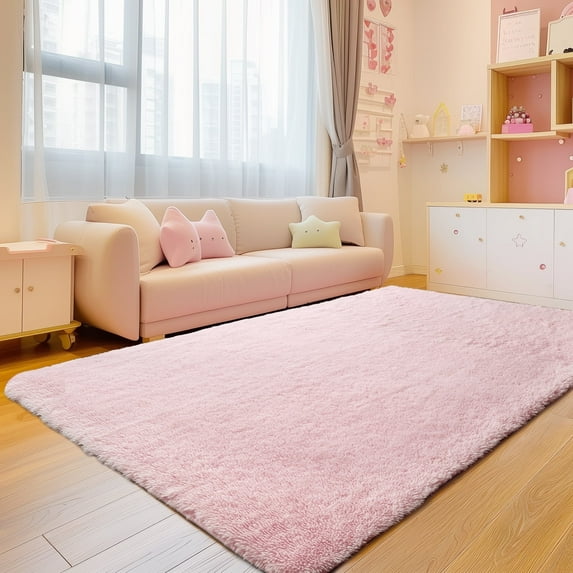 Solid Color Fluffy Rugs, Non-slip Soft Shaggy Floor Carpet Mats & Rugs for Room Decor, Washable Non-slip Modern Area Rug, Modern-style Decorative Carpets for Home Livingroom Bedroom, Pink