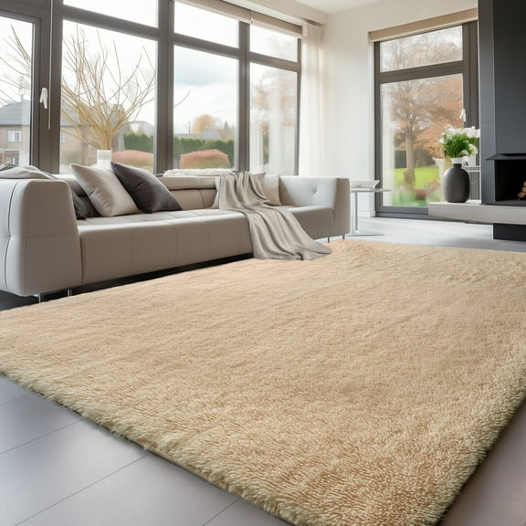 Solid Color Fluffy Rugs, Non-slip Soft Shaggy Floor Carpet Mats & Rugs for Room Decor, Washable Non-slip Modern Area Rug, Modern-style Decorative Carpets for Home Livingroom Bedroom, Beige