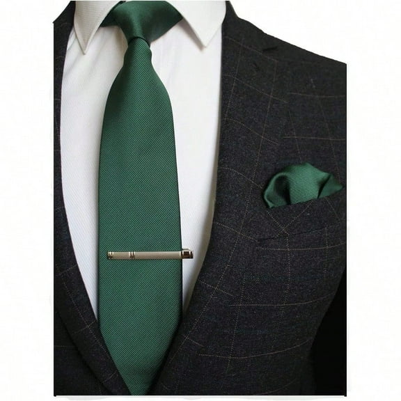 Solid Color Formal Necktie and Pocket Square Tie Clip Sets for Men