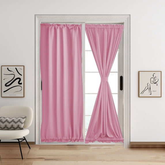 Solid Color French Door Window Curtain Panel Rod Pocket Sliding Door Treatment for Living Room Bedroom 1-Piece