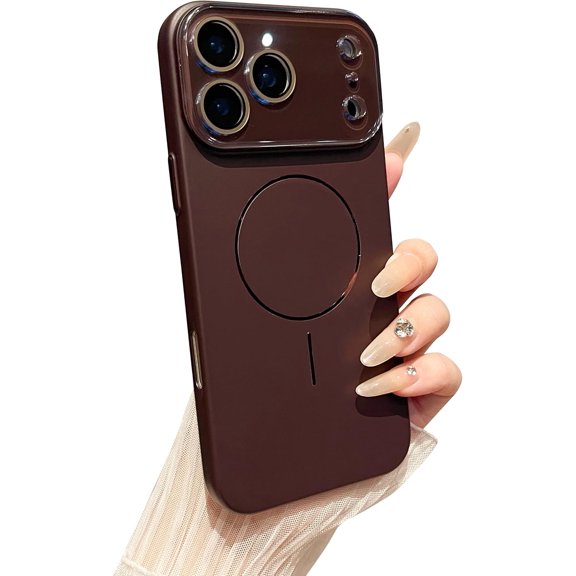 Solid Color Full Camera Len Protection Magnetic Case for iPhone, Compatible with MagSafe Wireless Charging (Brown,iPhone 17 Pro Max)